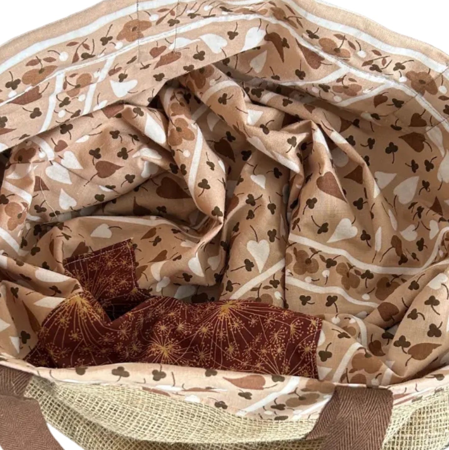 Reusable Shopping Bag - Brown carry straps - Brown Floral