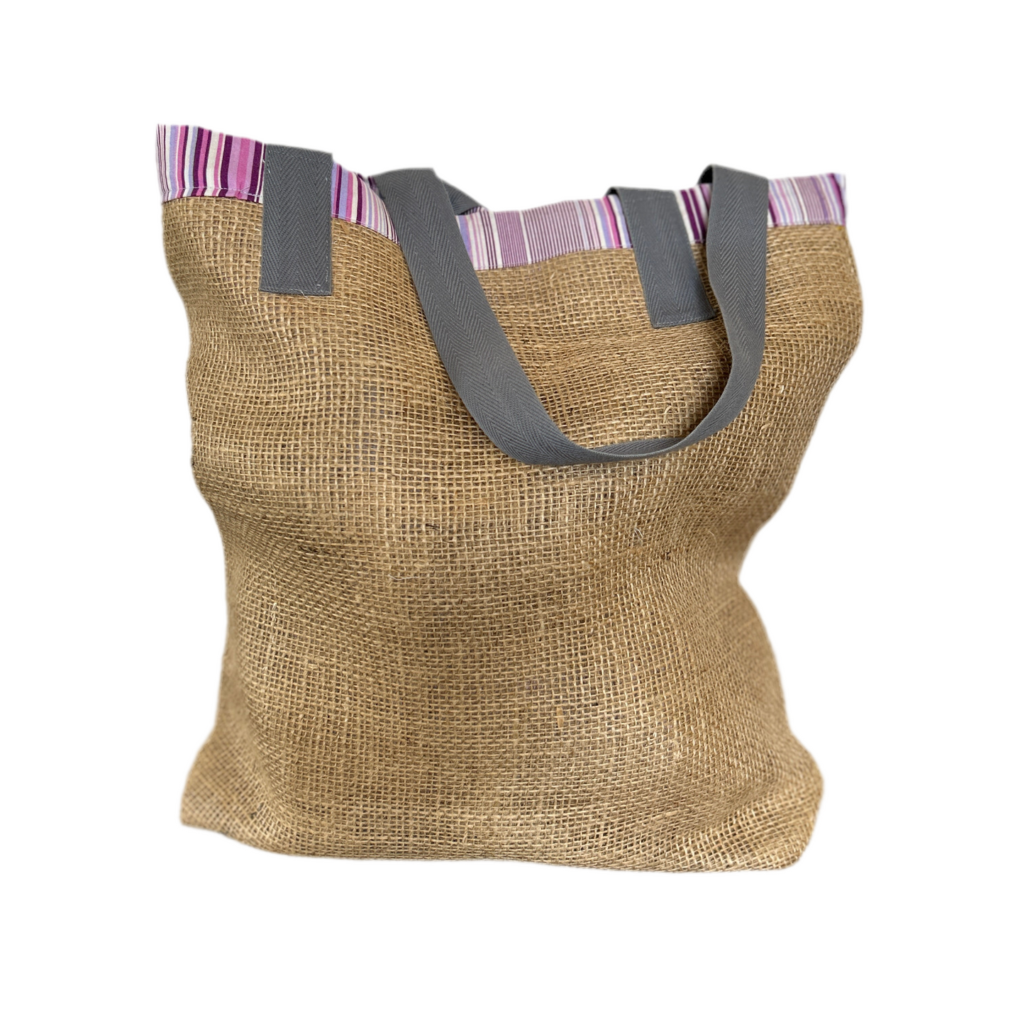 Reusable Shopping Bag - Grey carry straps with pinstripes