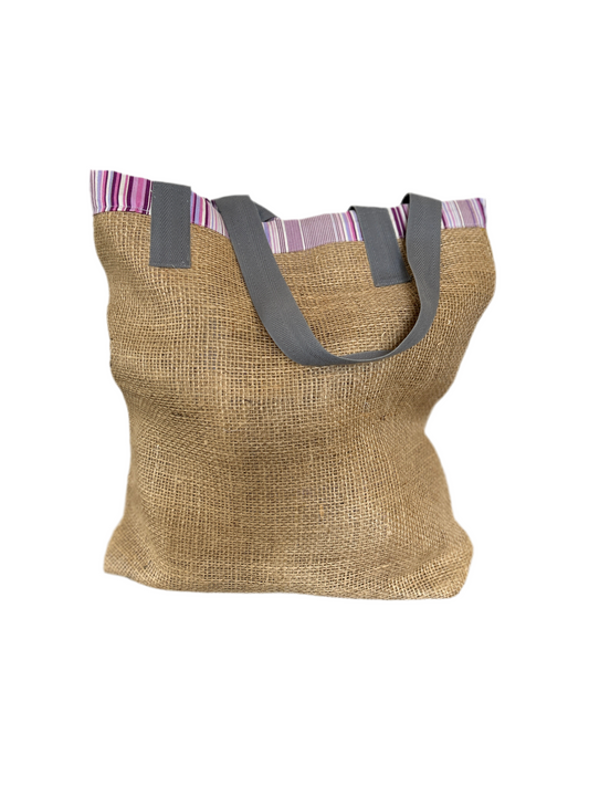 Reusable Shopping Bag - Grey carry straps with pinstripes