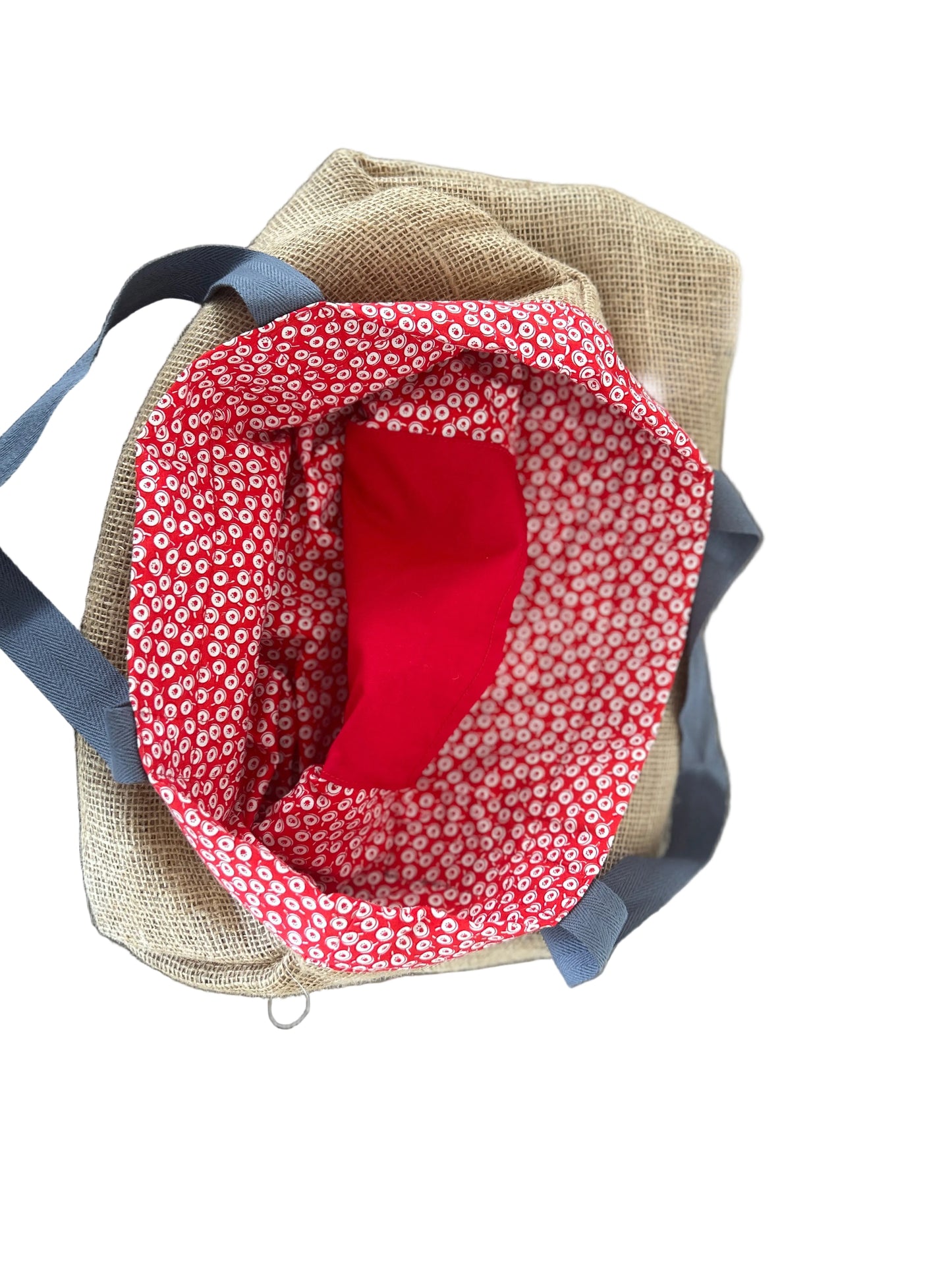 Reusable Shopping Bag -  Grey Straps - Red Lining
