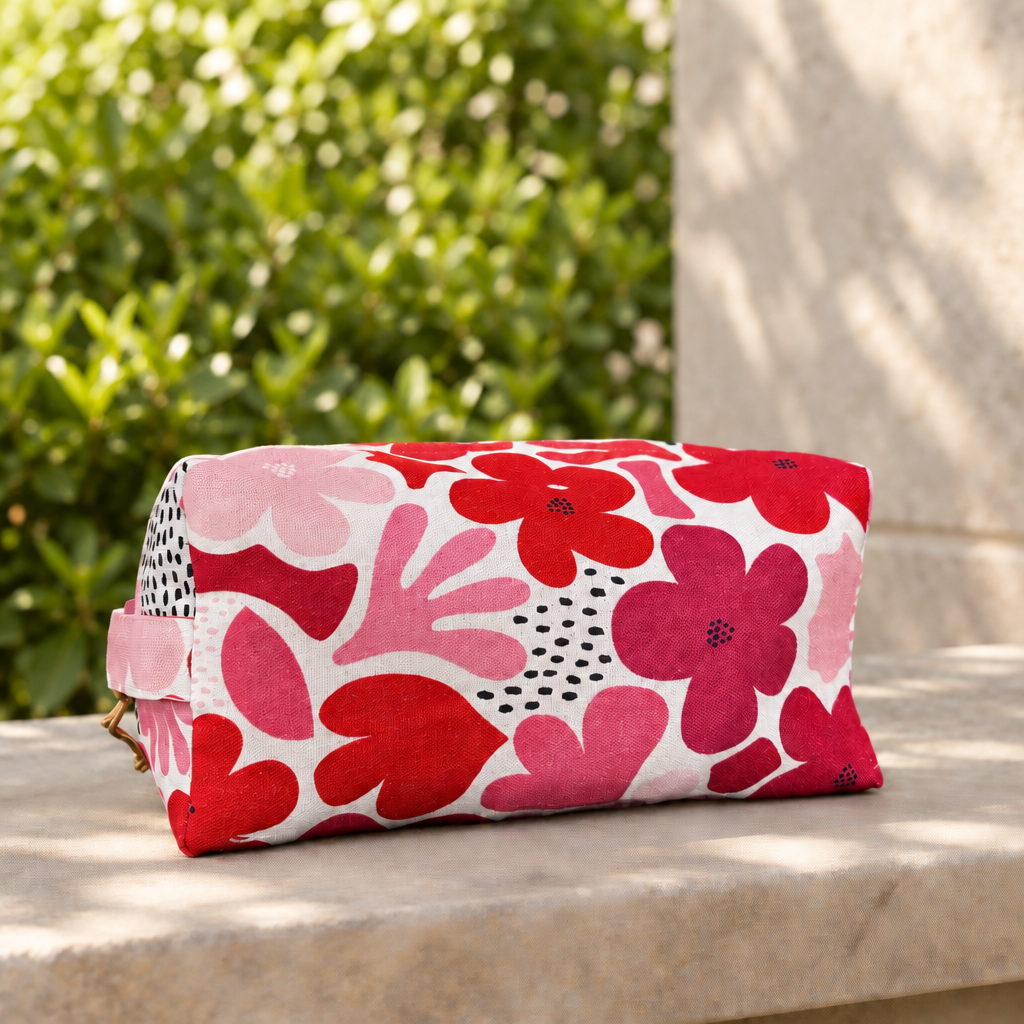 Daisy Red/Pink Utility Travel Case – Toiletry Bag / Dopp Kit (Australian Made)