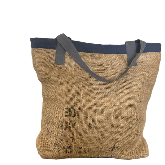Reusable Shopping Bag -  Grey Straps - Blue Lining