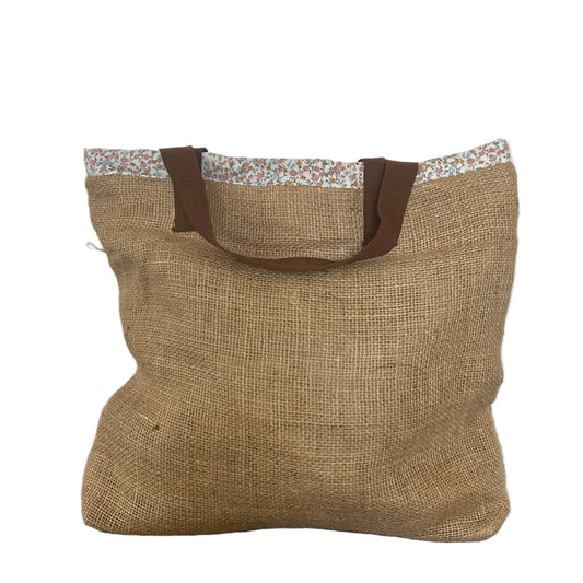 Reusable Shopping Bag - Brown carry straps - Floral