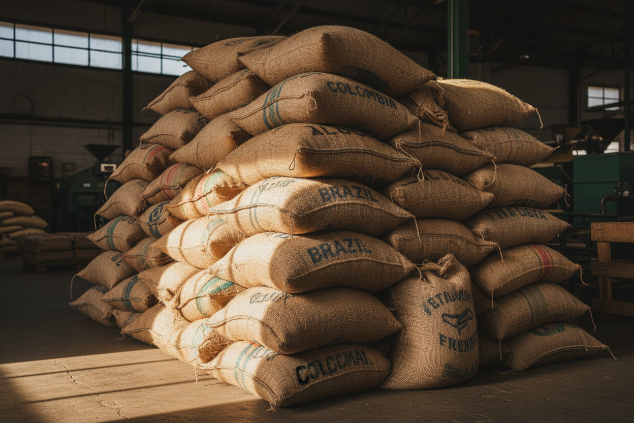 piles of hessian coffee sacks